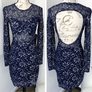 Express Elegant Navy Lace Dress
